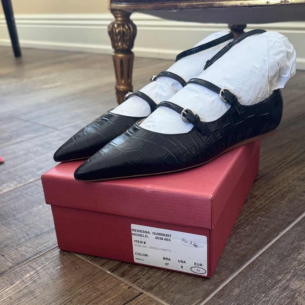 Maeve Black Croc-Embossed MaryJane Flats